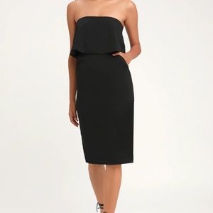 Lulu’s Lots of Love Black Strapless Midi Dress